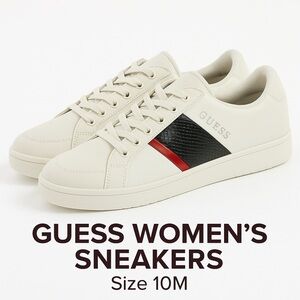 Guess Women’s White Sneakers with Black & Red Detail | Size 10M